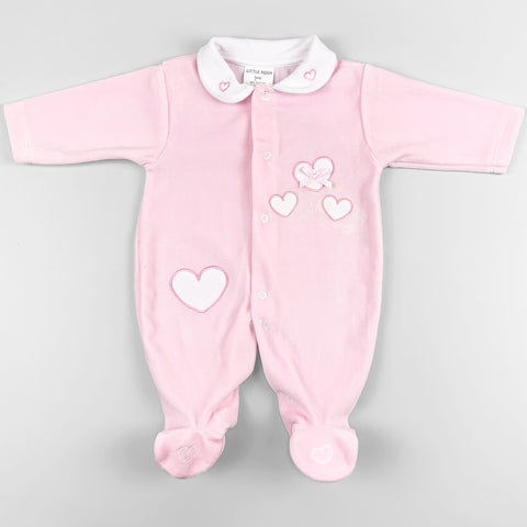 Baby girls heart velour sleepsuit