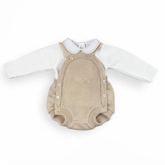 baby unisex knitted dungarees beige