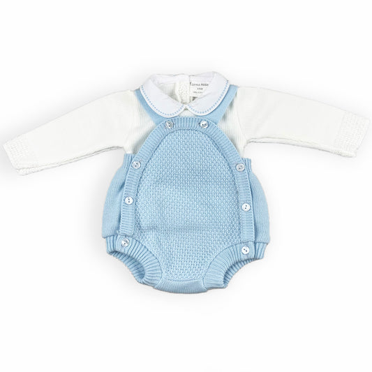 baby boys blue knitted romper and shirt
