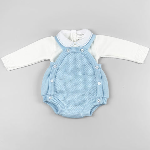 baby boys blue knitted romper and shirt