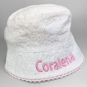 Personalised Baby Girls Summer Bucket Hat - White