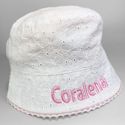 Personalised Baby Girls Summer Bucket Hat - White