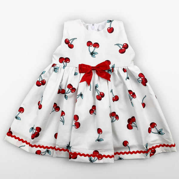 baby girls white and red cherry pattern summer dress with satin bow