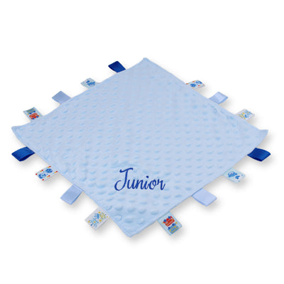 Personalised Blue Sensory Tag Comforter - Taggy
