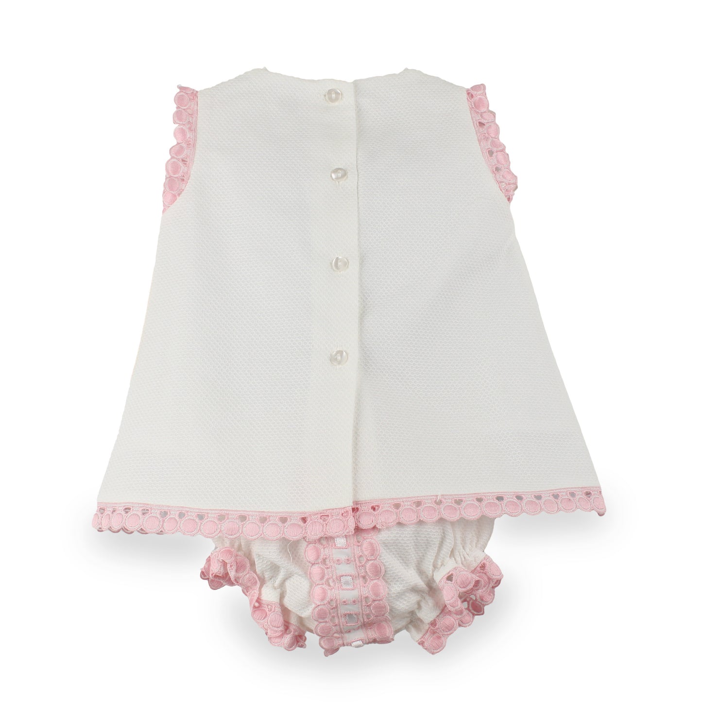 White & Pink Baby Dress and Knickers Set | Made in Portugal