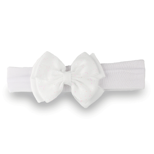 Baby headband with Glitter Bow - White
