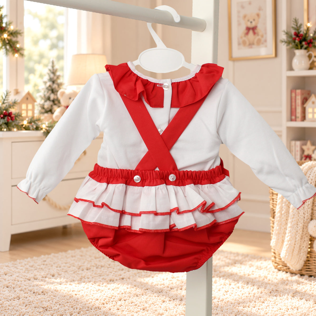 Baby Girls Red Frill Romper & Blouse 2 Piece Outfit – Kleo Kids