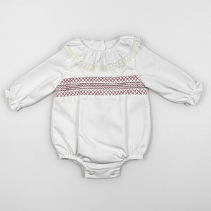 baby girls white romper with smocking