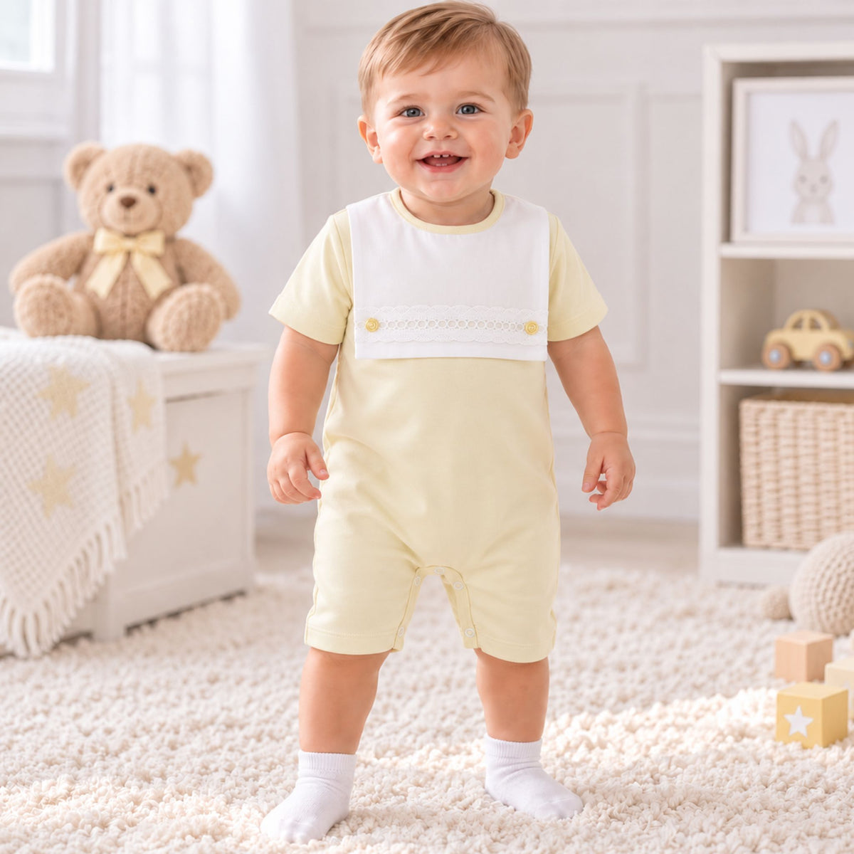 Baby Boys Lemon Cotton Romper – Made in Portugal