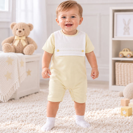 Baby Boys Lemon Cotton Romper – Made in Portugal