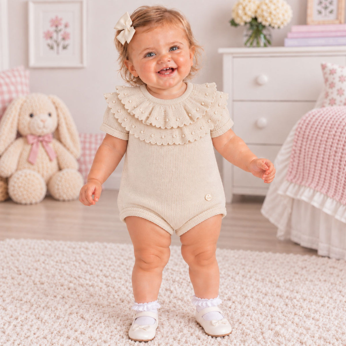 baby girl beige knitted romper