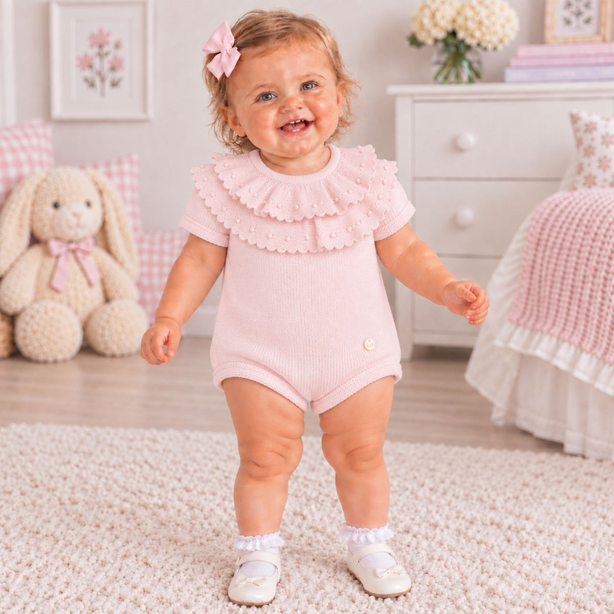 baby girl pink knitted romper