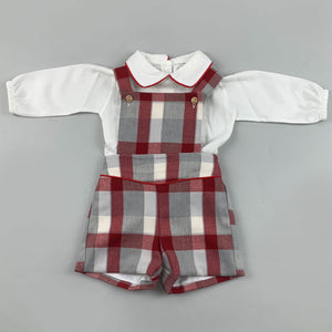 baby boys red checked shorts and shirt set