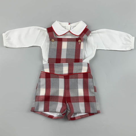 baby boys red checked shorts and shirt set