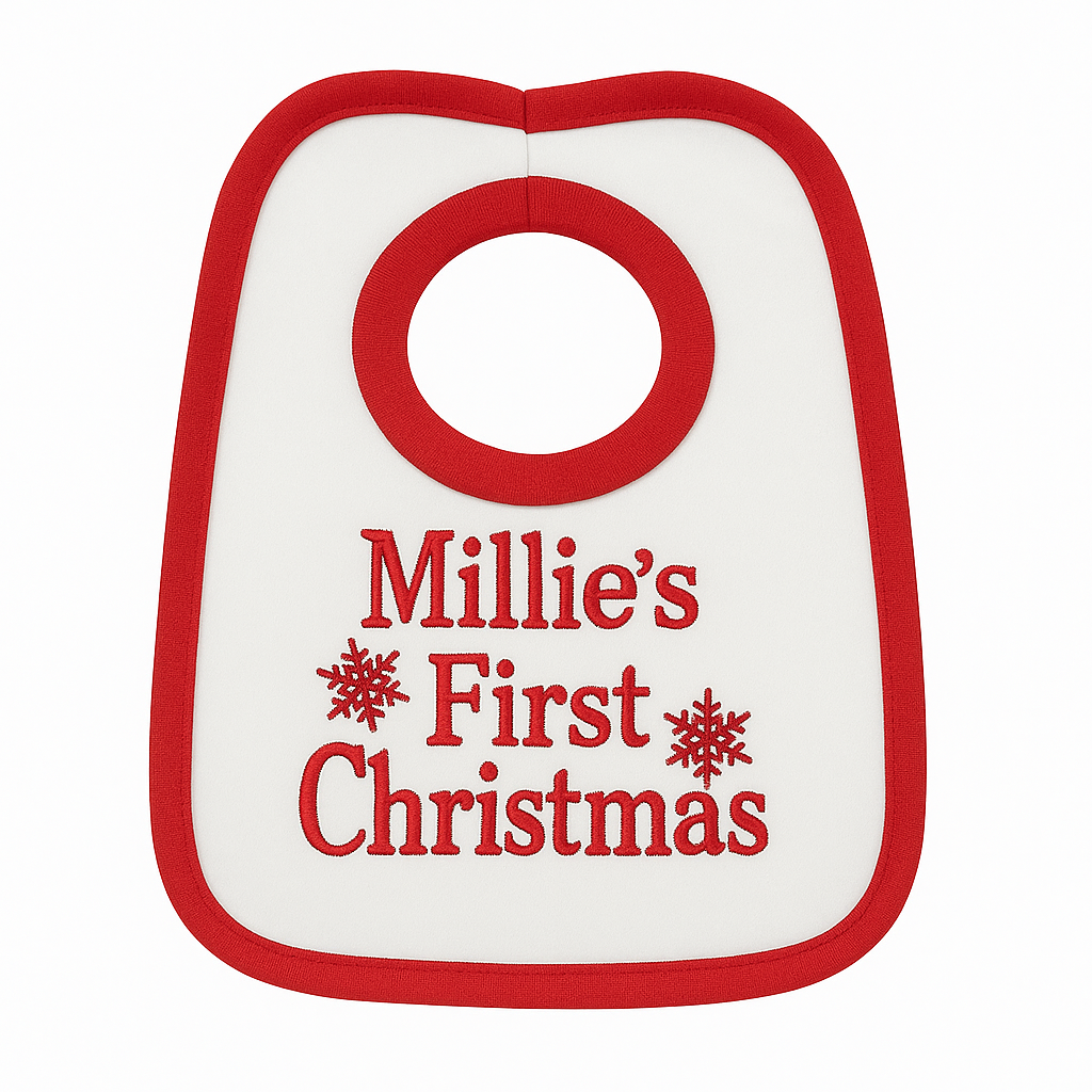 Personalised First Christmas Pull Over Bib – Embroidered