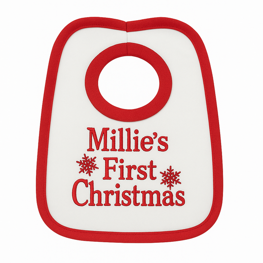Personalised First Christmas Pull Over Bib – Embroidered