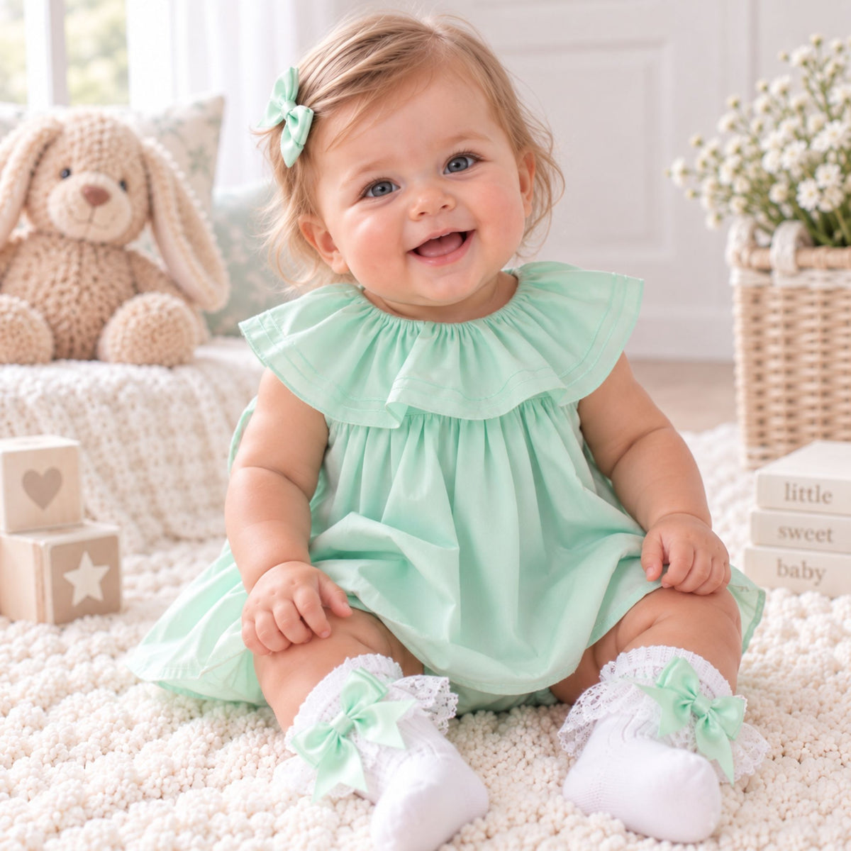 Mint Green Baby Girls Dress & Knickers Set – Spanish Style