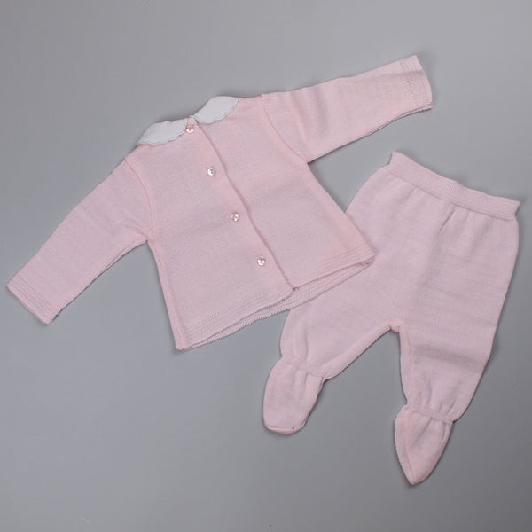 Baby Girls 2 Piece Knitted Outfit - Jumper and Bottoms - Pink