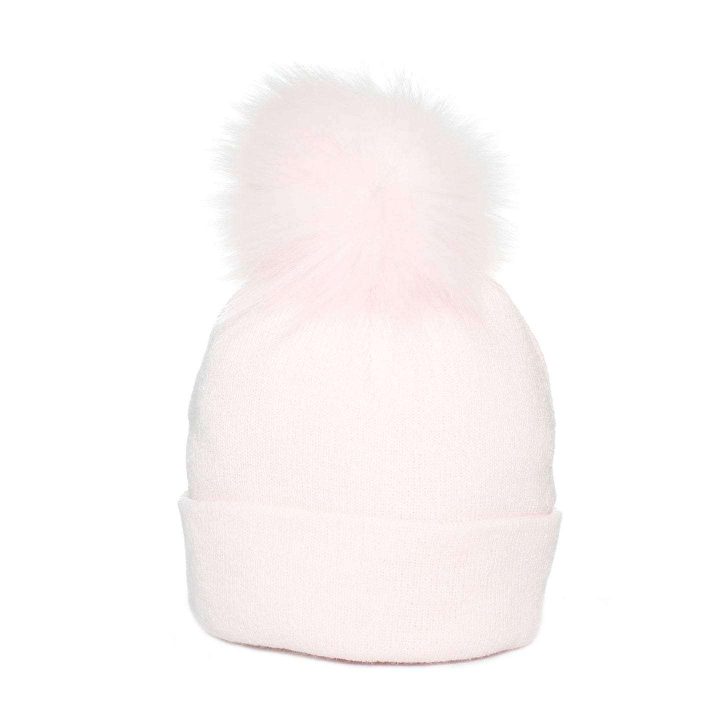 Pink beanie with pom-pom on a white background