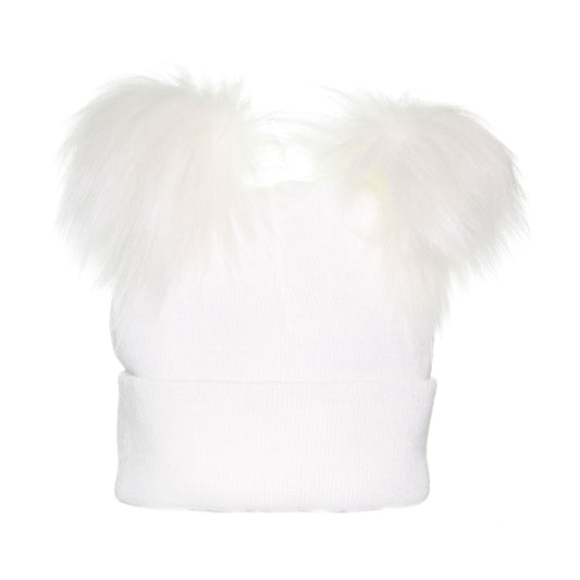 childrens pom hat white with 2 poms