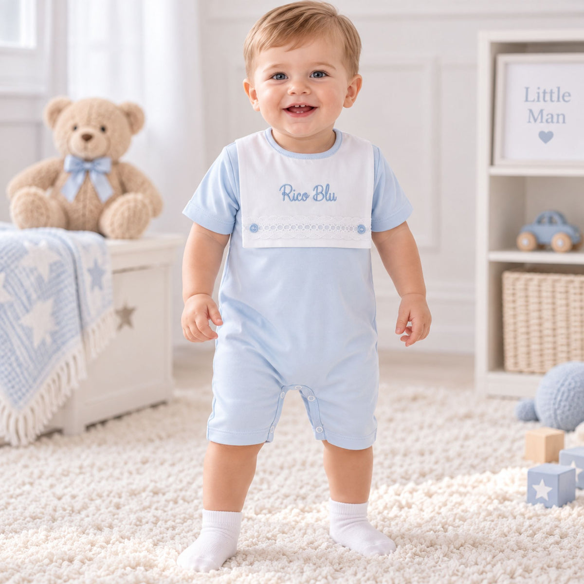 Personalised Blue Baby Romper – Made in Portugal