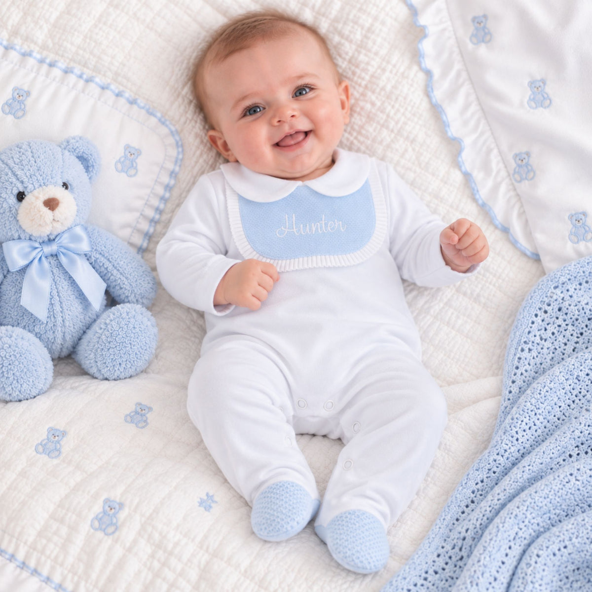 Personalised Blue Bib Sleepsuit