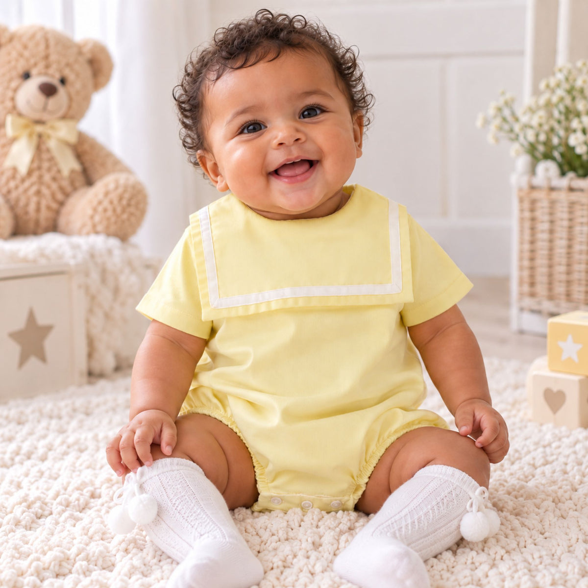 Baby Boys Lemon Sailor Romper – Made in Portugal