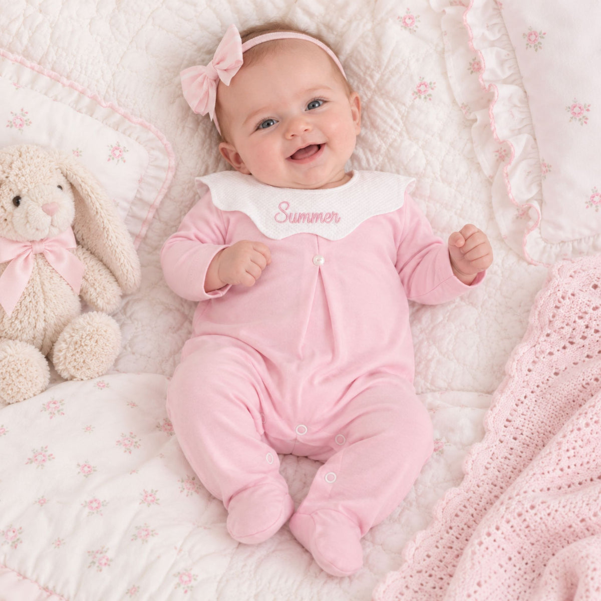 Personalised Pink Baby Girl Sleepsuit
