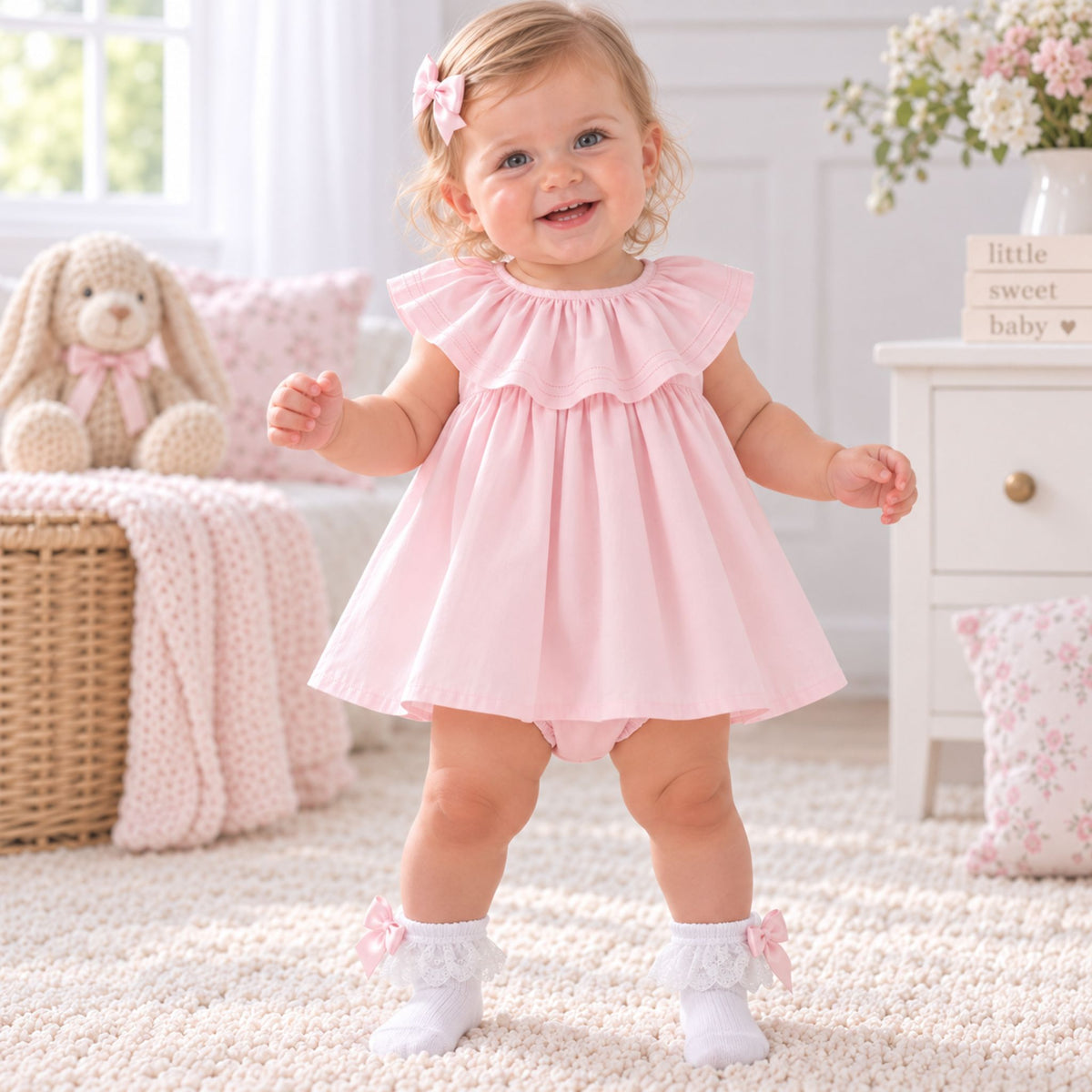 Pink Baby Girls Dress & Knickers Set – Made in Portugal