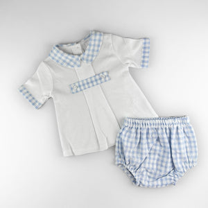 baby boys blue checkered two piece outfit