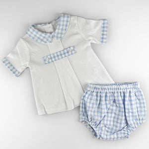 baby boys blue checkered two piece outfit