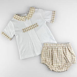 BABY BOYS CHECKERED BEIGE OUTFIT