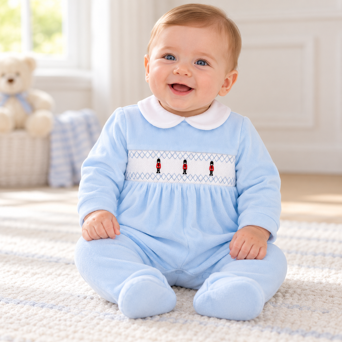 baby velour traditional boys sleepsuit