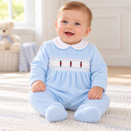 baby velour traditional boys sleepsuit