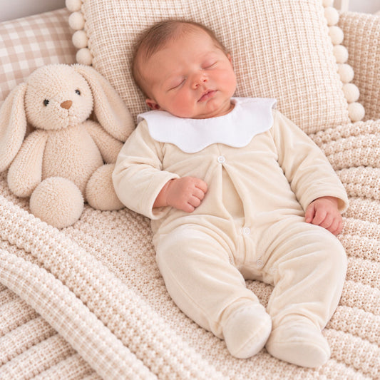 Baby Velour Snuggle Sleepsuit - Beige