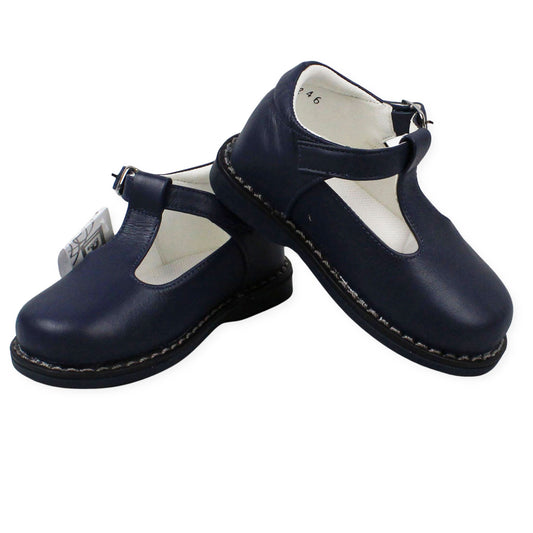 Baby Boys Navy Leather T Bar Shoe