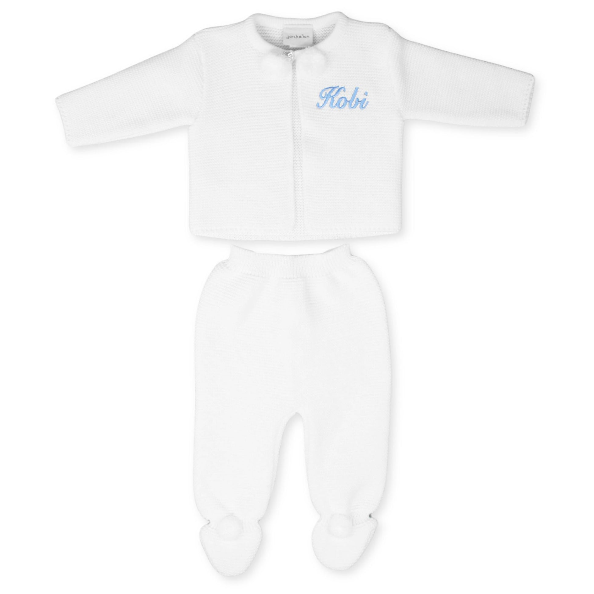 white personalised knitted two piece