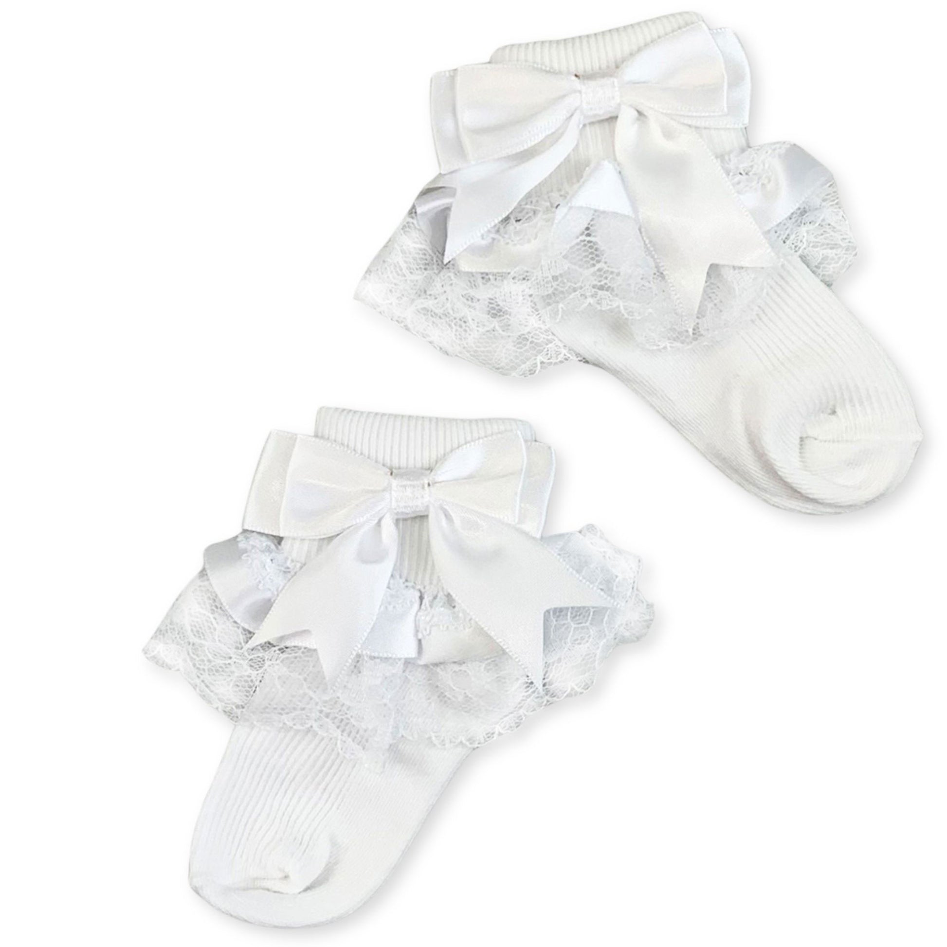 baby girls fancy white frilly socks with bows