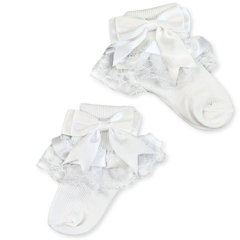baby girls fancy white frilly socks with bows