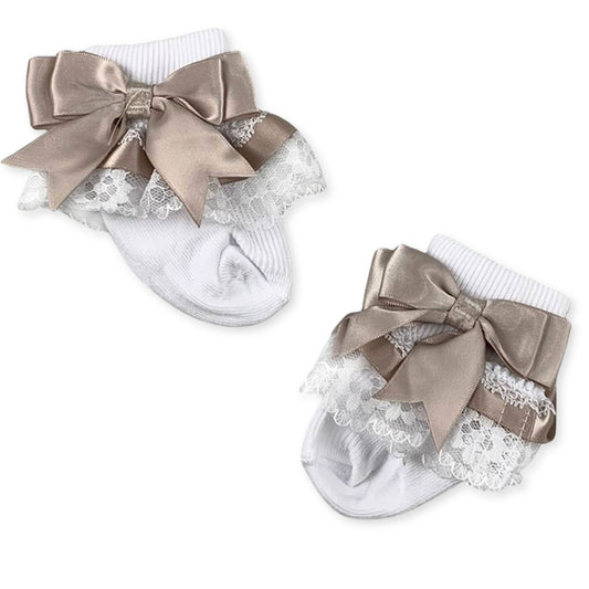 baby girl fancy socks with beige bow