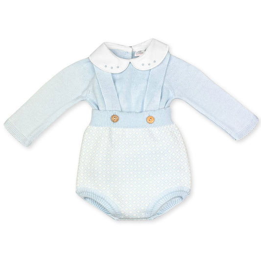 Baby Boys Blue Knitted Outfit - Jam Pants, Braces and Jumper