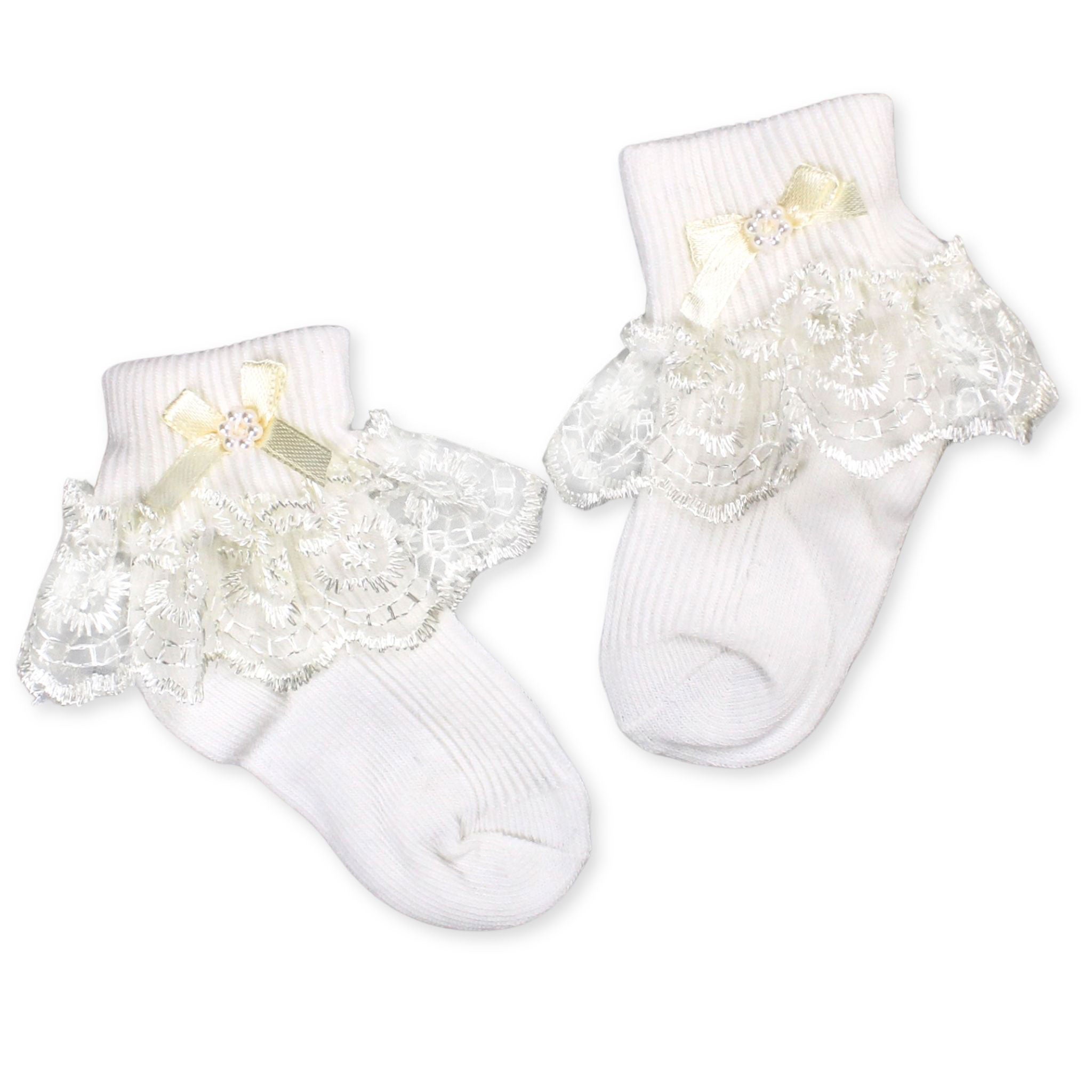 cream / ivory frilly ankle socks