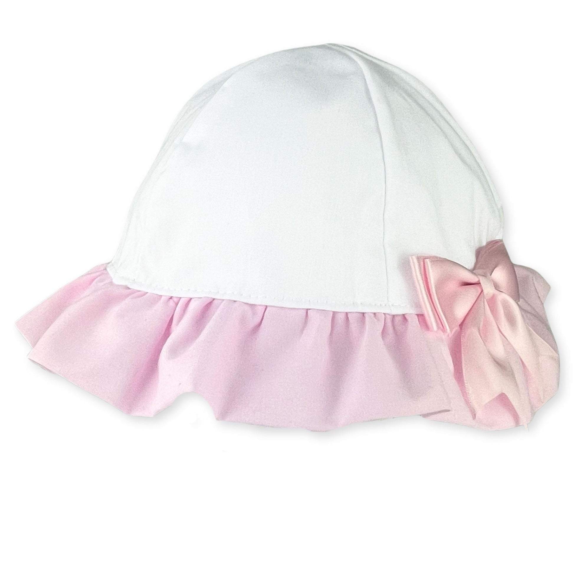 baby girl sun hat with bow white pink