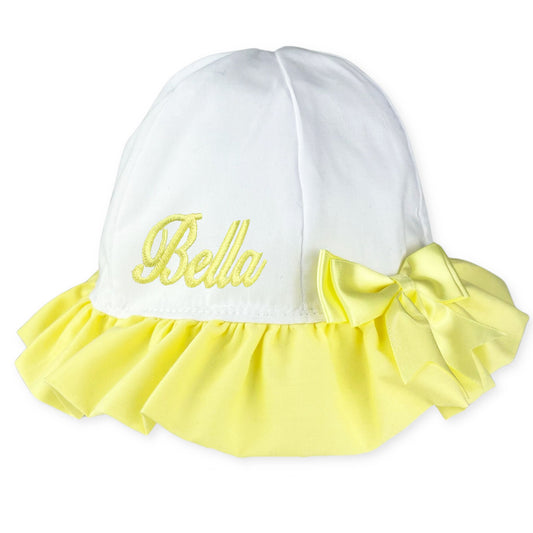 Personalised Baby Girls Sunhat - Lemon & White