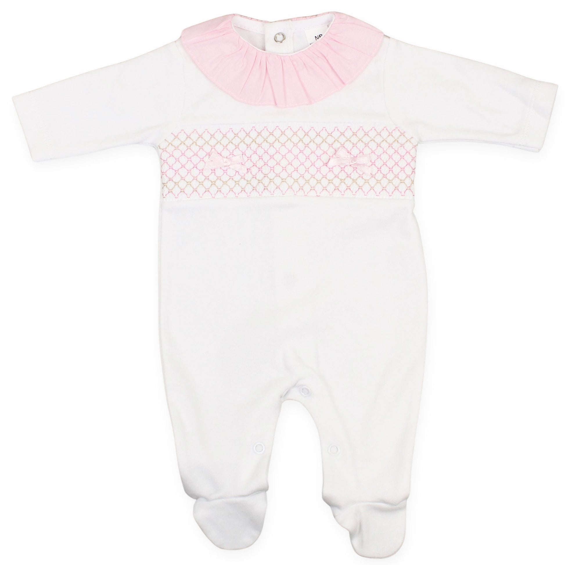 baby girls cotton all in one sleepsuit with smocking 