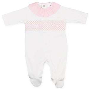 baby girls cotton all in one sleepsuit with smocking 
