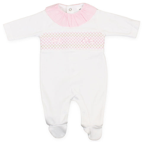 baby girls cotton all in one sleepsuit with smocking 