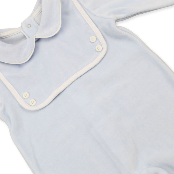 Baby Boys Blue Velour All-In-One with Peter Pan Collar – Made in Portugal