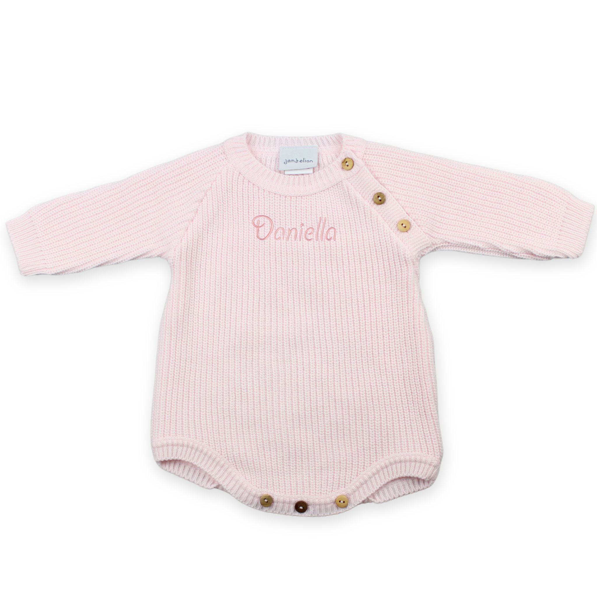 baby girls personalised knitted pink romper