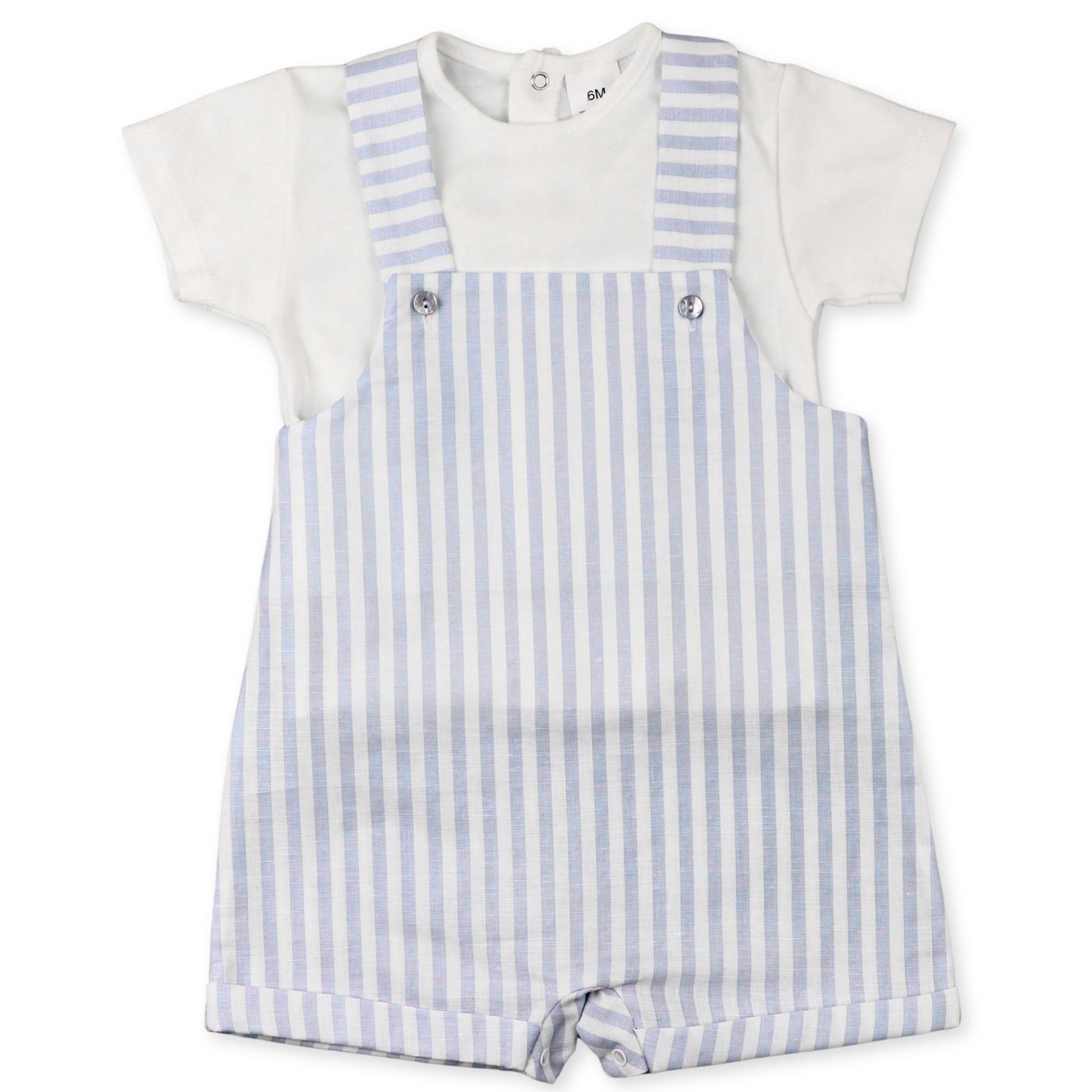 baby boys two piece striped dungarees and t shirt